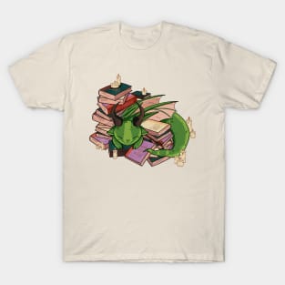 Aesthetic Sleeping Book Dragon – Cozy Reading Kawaii Design T-Shirt